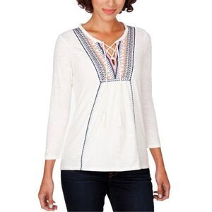 Lucky Brand NWT Knit Embroidered Boho Top Women’s Size XL